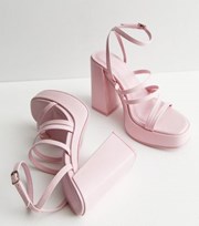 New Look Pink Leather-Look Strappy Platform Block Heel Sandals
